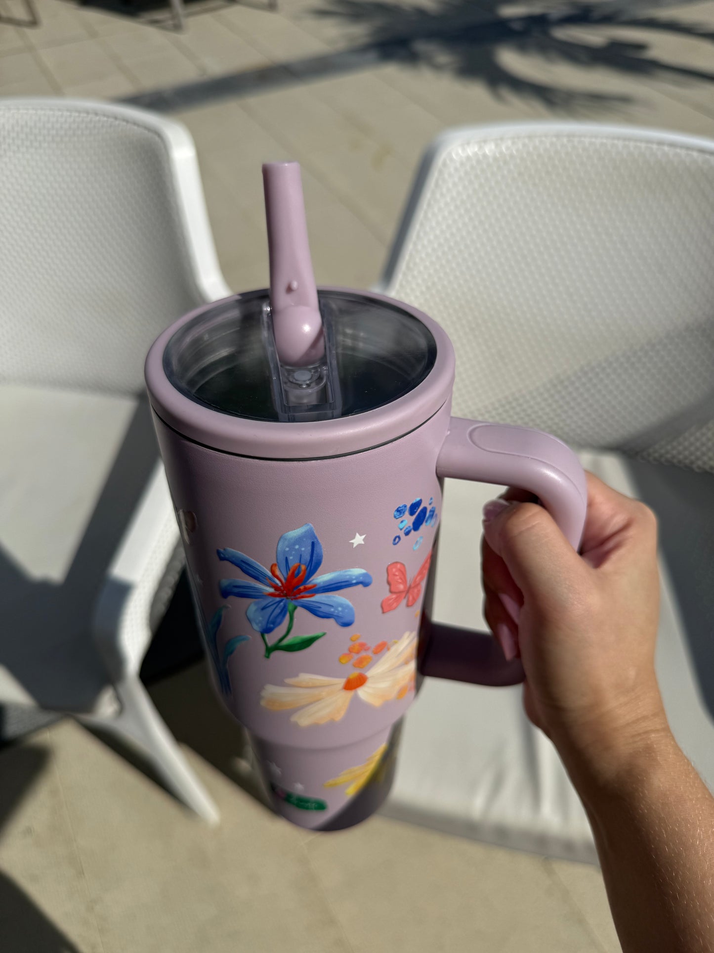 Termo tipo Stanley - Flores lila 1200 ml