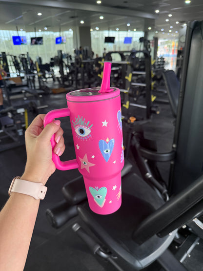 Termo tipo Stanley - Ojitos y Corazones Fucsia 1200 ml