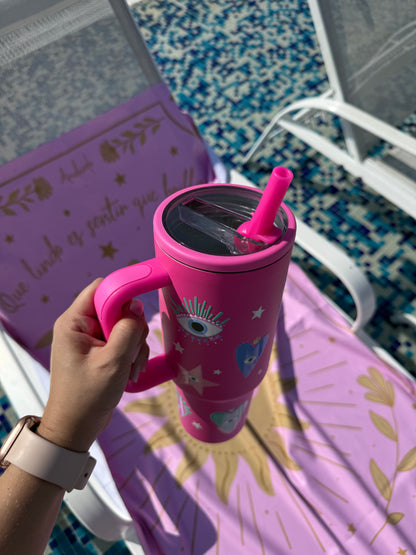 Termo tipo Stanley - Ojitos y Corazones Fucsia 1200 ml