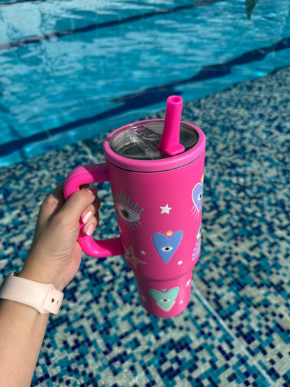 Termo tipo Stanley - Ojitos y Corazones Fucsia 1200 ml