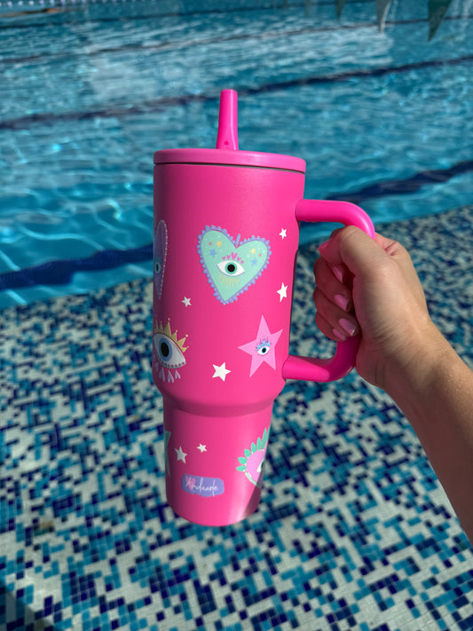 Termo tipo Stanley - Ojitos y Corazones Fucsia 1200 ml