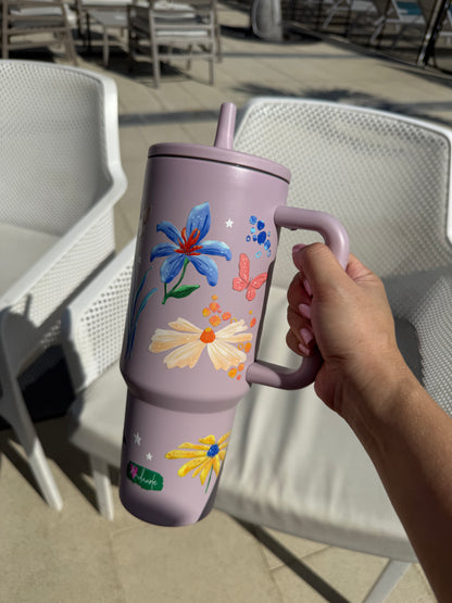 Termo tipo Stanley - Flores lila 1200 ml