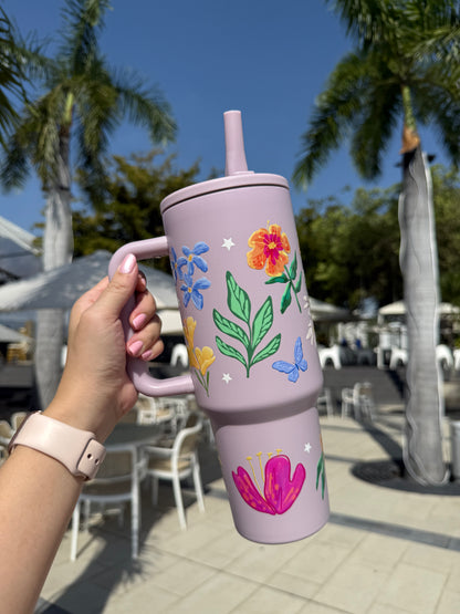 Termo tipo Stanley - Flores lila 1200 ml