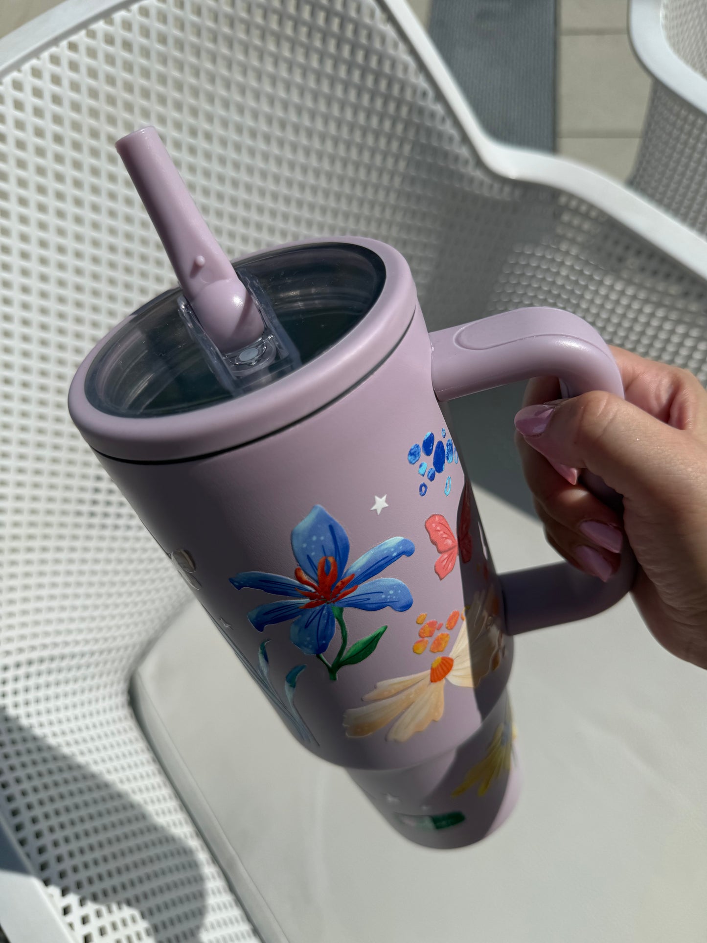 Termo tipo Stanley - Flores lila 1200 ml