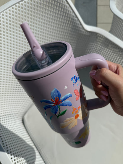 Termo tipo Stanley - Flores lila 1200 ml