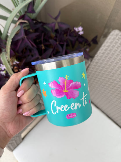 Termo tipo mug - Cree en ti Aguamarina 350 ml