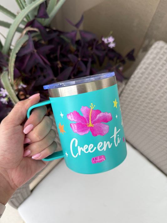 Termo tipo mug - Cree en ti Aguamarina 350 ml