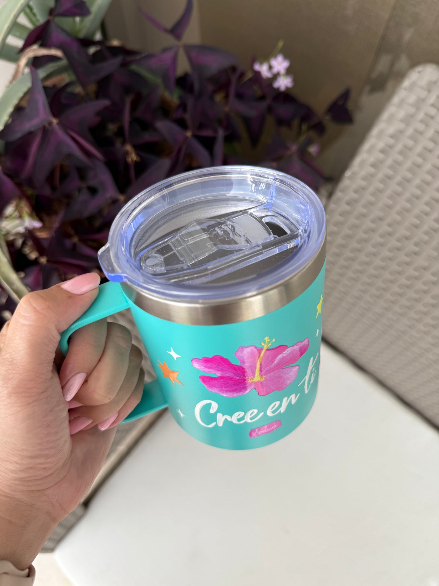 Termo tipo mug - Cree en ti Aguamarina 350 ml