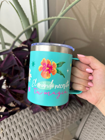 Termo tipo mug - Cree en ti Aguamarina 350 ml