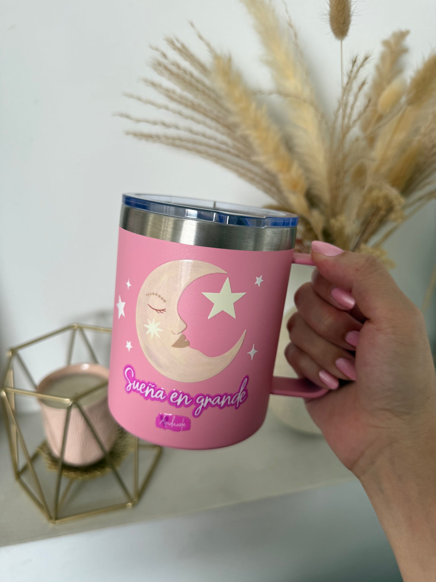 Termo tipo mug - Sol y luna rosado 350 ml