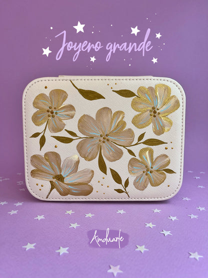 Joyero grande flor dorada beige