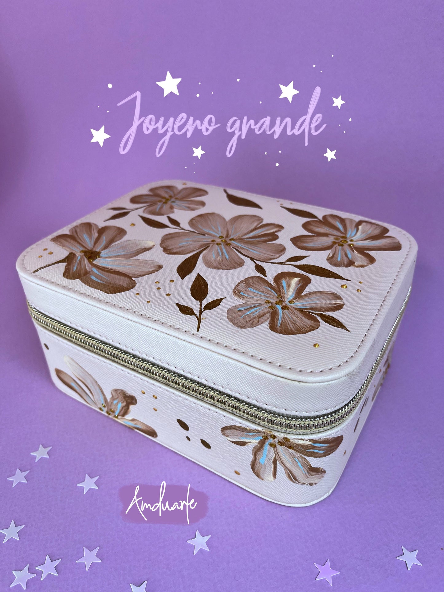 Joyero grande flor dorada beige